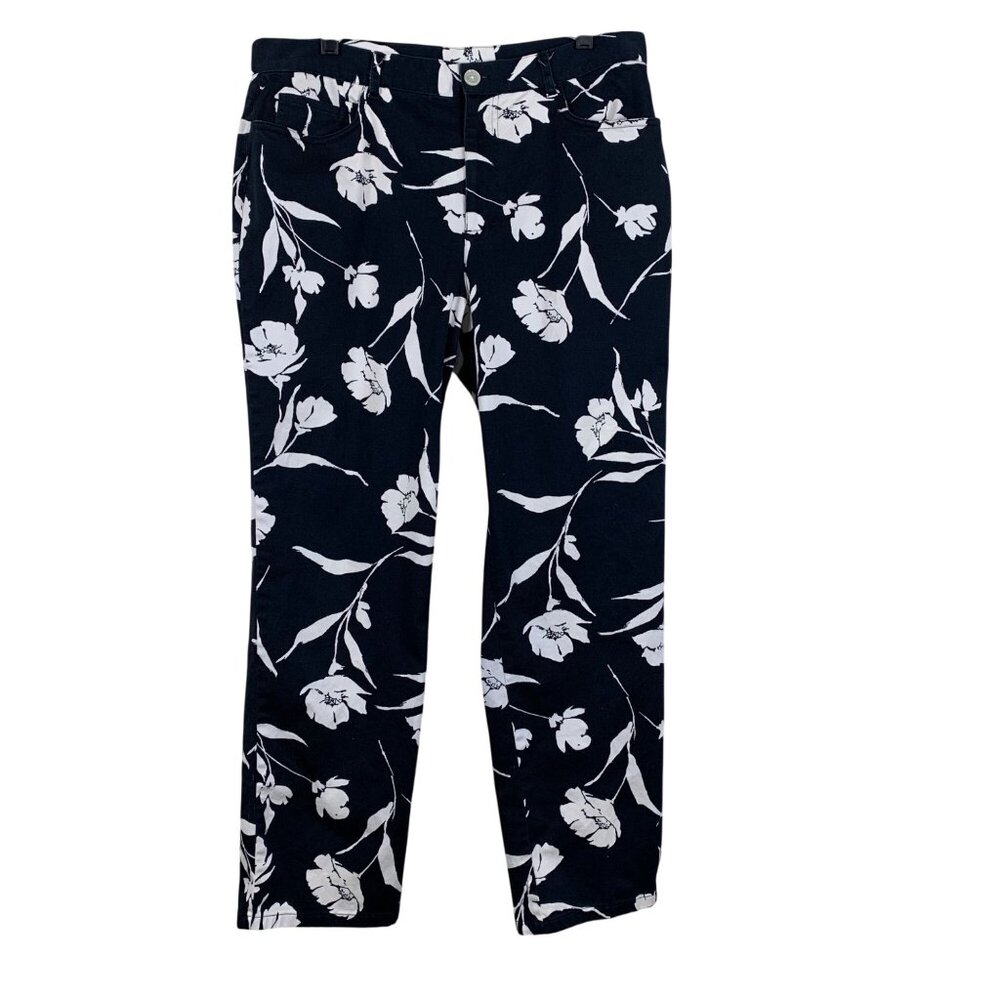 Vintage 90’s Lauren Ralph Lauren Navy Floral Printed Tapered Leg Pants Size 14